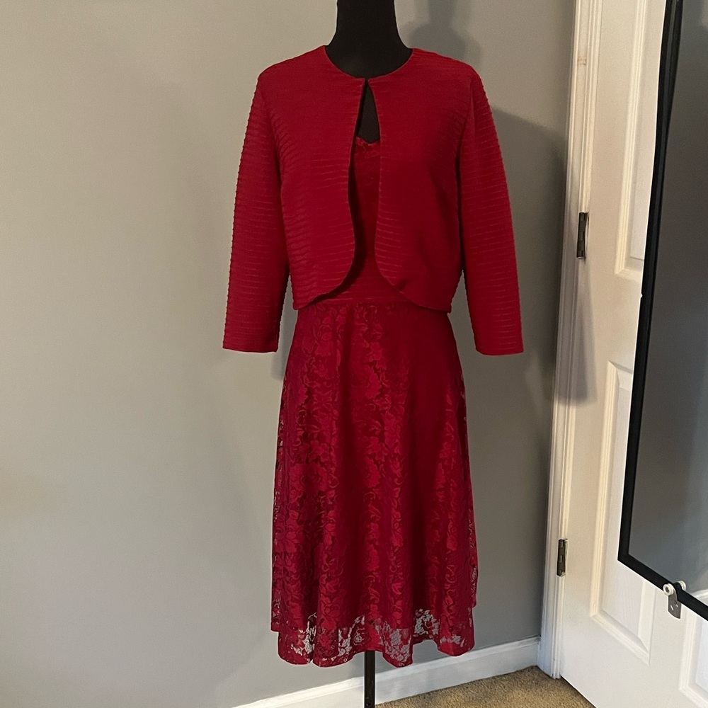 Elegant Red Lace Dress with Jacket.
